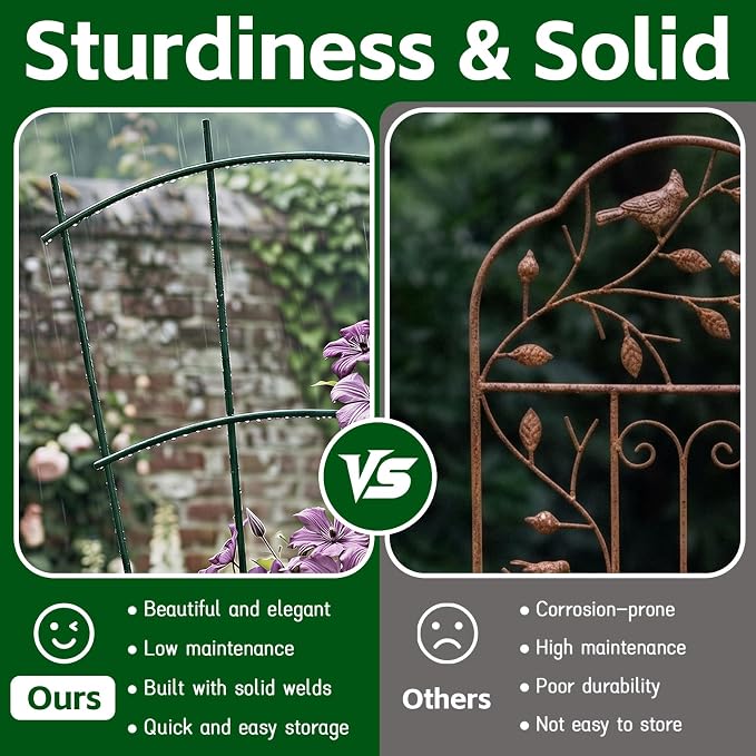 Thealyn 4 Pack 32" Metal Plant Trellis for Pots & Garden Beds, Rustproof Support for Indoor Outdoor Climbing Plants, Vines, Flowers, Fan Shaped, Green