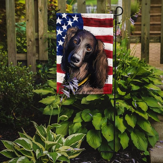 Caroline's Treasures CK6685GF Saint-Usuge Spaniel Dog American Flag Garden Flag Mailbox Flag Decorative Yard Flag Banner Outside Patio Artwork Yard Flower Beds, Garden Size, Multicolor