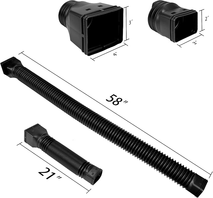 2 Pack Rain Gutter Downspout Extensions Flexible,Downspout Extender Diverter Extendable from 21" to 58". Drain Pipe Connector Extendable for Most Residential Downspouts (Black)