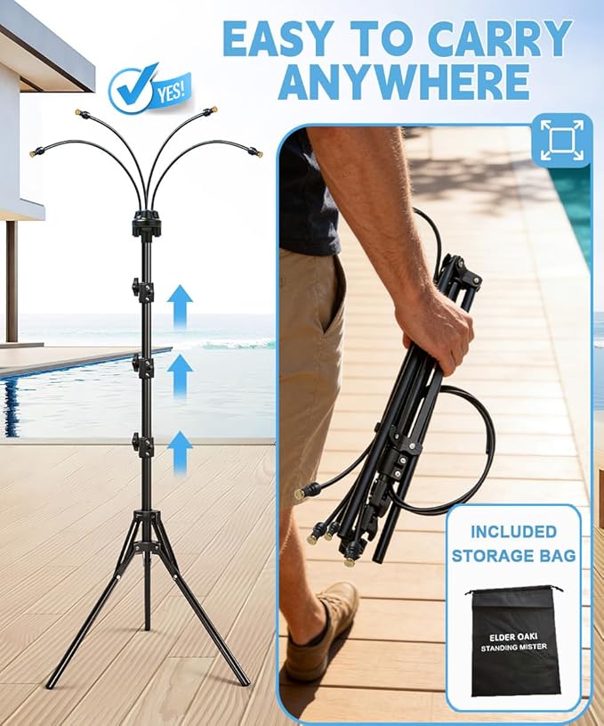 Patio Misters for Cooling Outdoor- Portable Adjustable 5.3FT Standing Mister for Outside Patio Cooling, Leak-Proof Adjustable Mist for Backyard, Deck, Garden & Sunbathing
