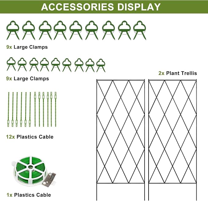 DoCred Cucumber Trellis, 2 Pack Metal Foldable A Frame Garden Trellis for Raised Bed Climbing Plants, Vegetables, Includes Plant Support Clips, Twist Ties, Plastic Ties, A Frame Trellis, Black