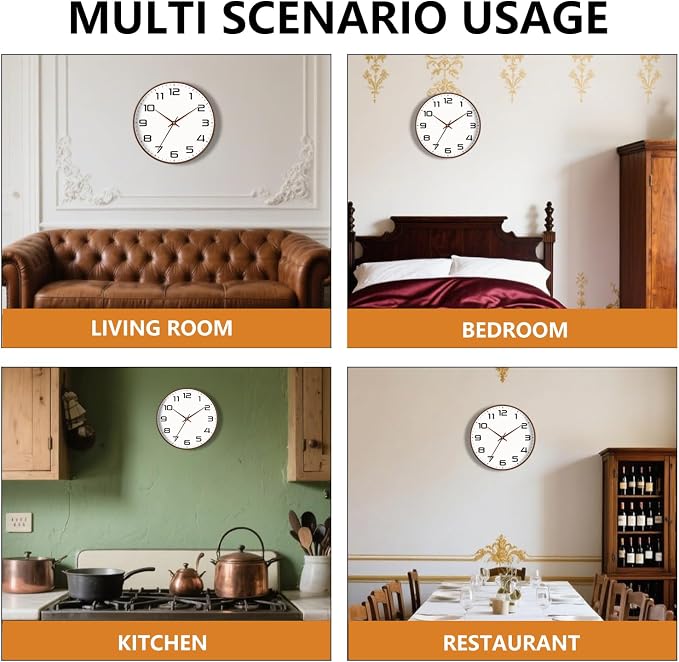 Woodgrain Wall Clocks Battery Operated 12 Inch, Large Easy-to-Read Silent Digital Wall Clock, Non Ticking Modern Vintage Analog Clock for Bedroom Living Room Bathroom Kitchen Office Gym,Brown