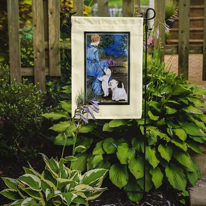 Caroline's Treasures SS8021GF Lady with her Westie Garden Flag Mailbox Flag Decorative Yard Flag Banner Outside Patio Artwork Yard Flower Beds, Garden Size, Multicolor