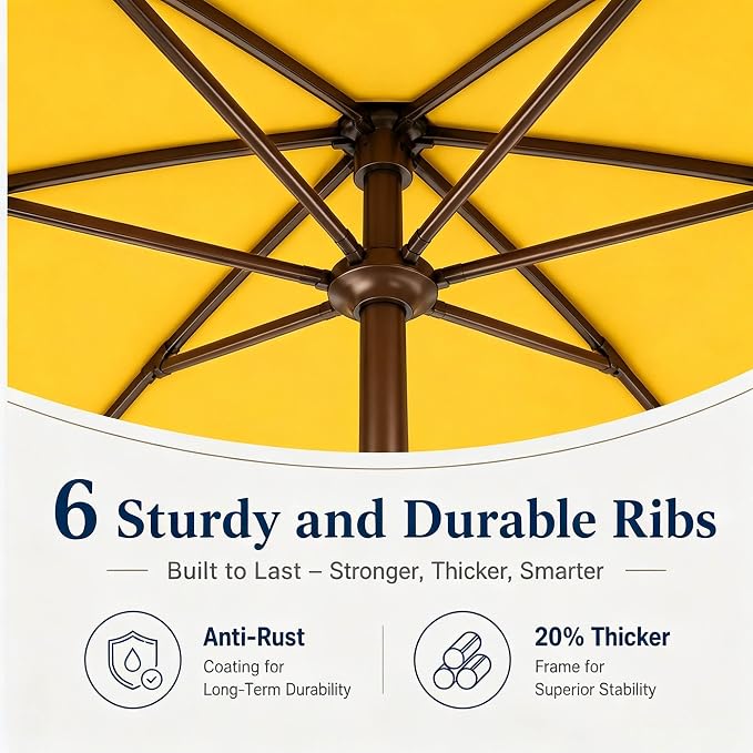 7.5ft Patio Umbrella, Outdoor Table Market Umbrella with Smooth Crank Lift, 6 Windproof Fiberglass Ribs, UPF50+ UV Protection for Deck, Pool, Garden and Backyard