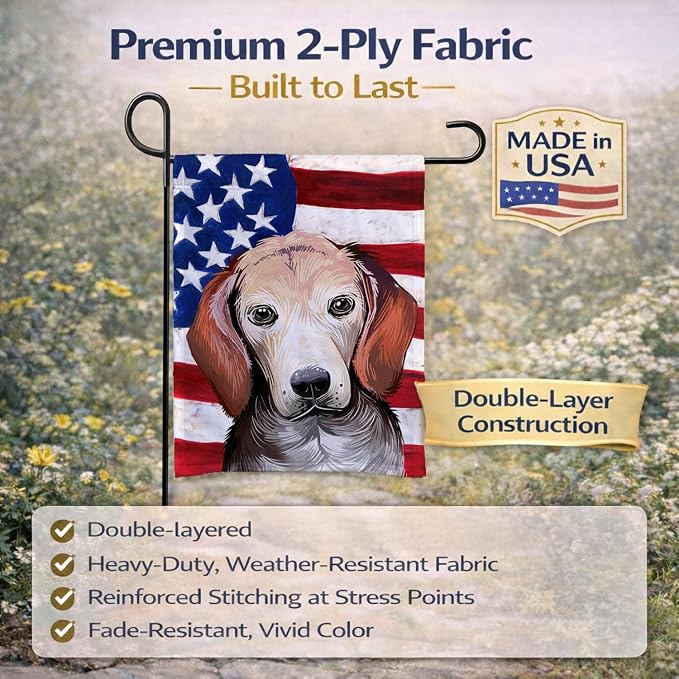 Caroline's Treasures CK6517GF Estonian Hound Dog American Flag Garden Flag Mailbox Flag Decorative Yard Flag Banner Outside Patio Artwork Yard Flower Beds, Garden Size, Multicolor