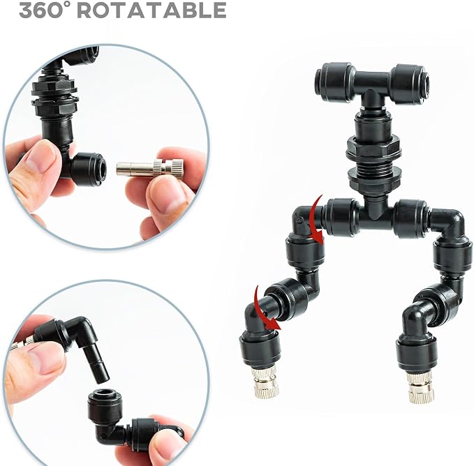 VEXPLO Reptile Terrarium Misting Nozzle 360 Degree Adjustable Reptile Fogger Mist Sprinkler, Dual-Head Black Misting Spray Nozzles for Aquarium Rainforest