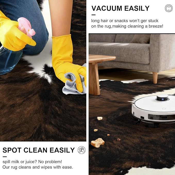 BENRON Small Faux Cowhide Rug, Cow Print Rug for Kitchen Hallyway 2.3x3.6ft | Western cow hide rug for Home Decor, Washable Rugs with Irregular Animal Skins and Hides, Non Slip, Brown