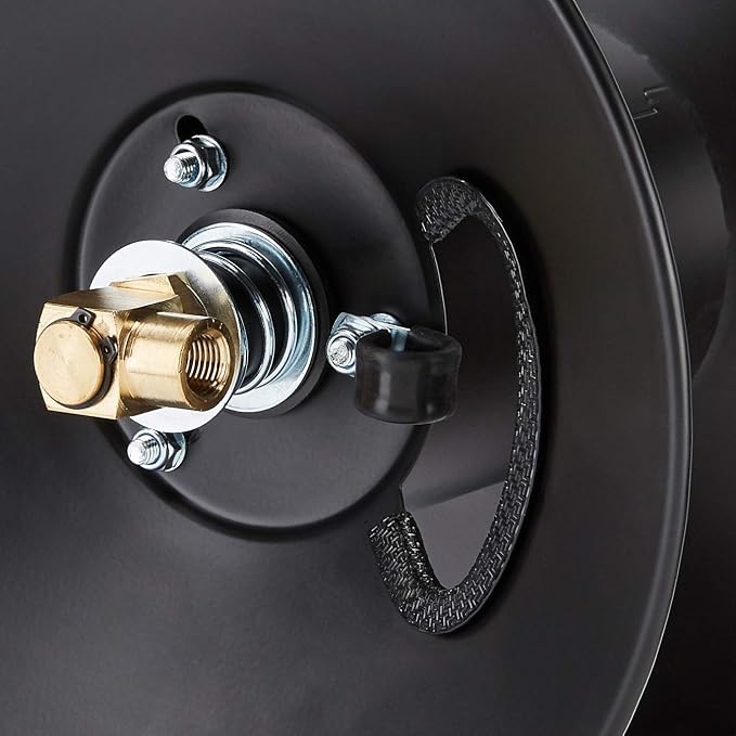 Amazon Basics Retractable Air Hose Reel - Fits 3/8-Inch 50-Feet Air Compressor Hoses, Portable, Works Well, 300PSI, Black, Hoses Excluded, Not for Water/Pressure Washers