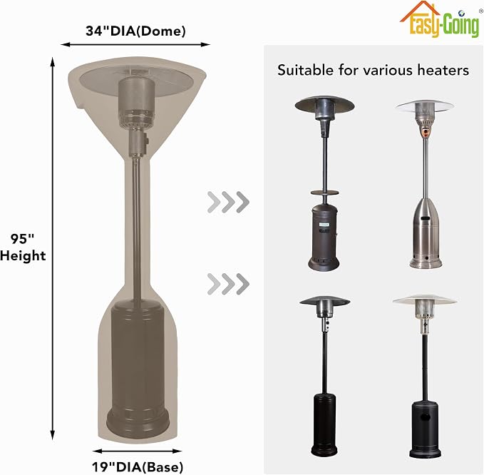 Easy-Going Stand-Up Patio Heater Cover with Zipper and Storage Bag, Waterproof Outdoor Heater Cover Dustproof, UV-Resisant, Wind-Resistant (95"H x 34"D x 19"B, Camel)