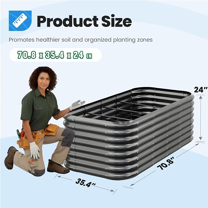 Quictent Galvanized Raised Garden Bed Kit, 6x3x2 ft Oval Metal Planter Box Tall for Vegetables Outdoor Backyard, Strengthened by Crossbar, Dark Gray