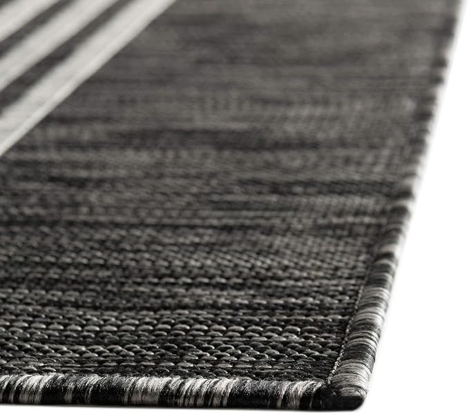 Unique Loom Outdoor Collection Area Rug - Anguilla (9' x 12' Rectangle, Charcoal/ Ivory)