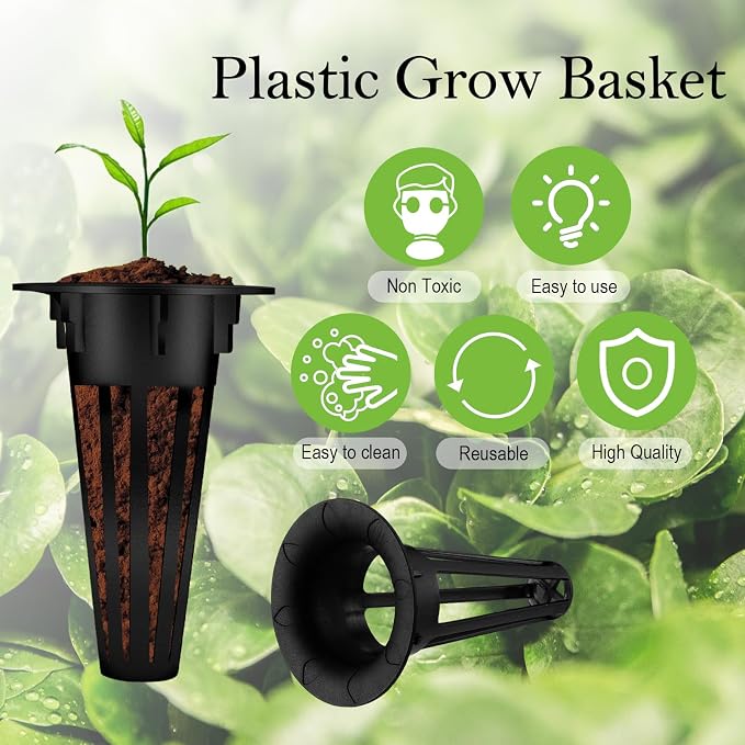 Cunhill 100 Pcs Hydroponic Grow Baskets and Seed Pod Label, 0.5 Inch, Black | 0.5 Inch Grow Baskets,50 Hydroponic Grow Baskets & 50 Labels,Compatible with Hydroponic Growing System