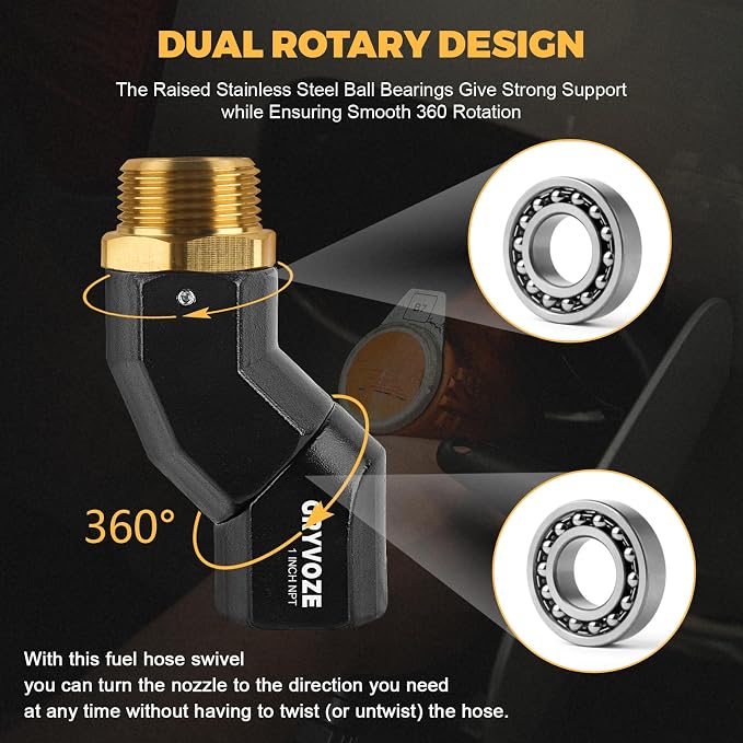 1 Inch NPT Fuel Hose Nozzle Swivel - Multi Plane 360° Rotating Connector for Fuel, Water, Diesel, Gasoline, Kerosene Transfer Pumps, Tanks, and Nozzles