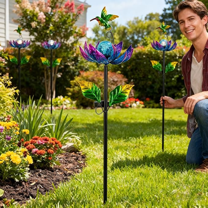 Solar Wind Spinners Outdoor, Solar Wind Spinner with Cracked Ball Lights,Garden Spinners for Yard, Garden, Patio, Lawn Decor (Purple)