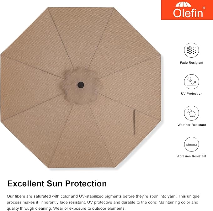 MASTERCANOPY Olefin 5-Year-Non-Fading 9ft Patio Umbrella with Tilt and Crank, Large UV Resistant Outdoor Table Umbrella with 8 Fiberglass Ribs for Deck, Yard & Market, Medium Grey