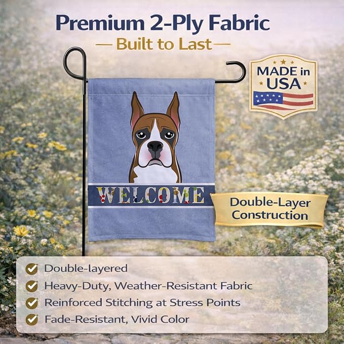 Caroline's Treasures BB1409GF Boxer Welcome Garden Flag, Blue Mailbox Flag Decorative Yard Flag Banner Outside Patio Artwork Yard Flower Beds, Garden Size, Multicolor