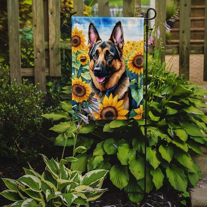 Caroline's Treasures DAC6084GF German Shepherd in Sunflowers Garden Flag Mailbox Flag Decorative Yard Flag Banner Outside Patio Artwork Yard Flower Beds, Garden Size, Multicolor