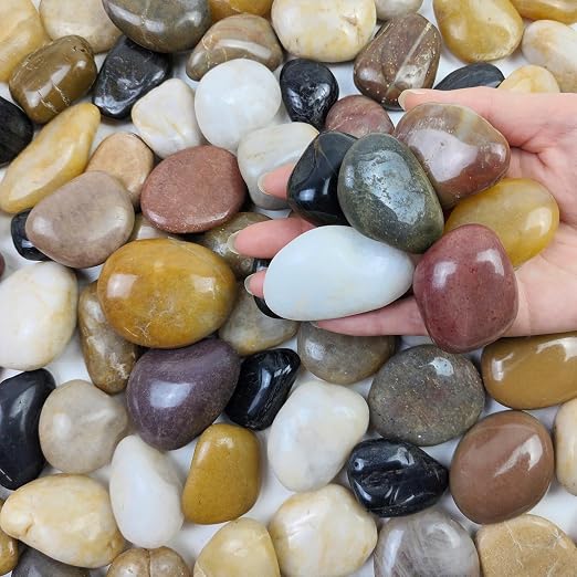 FANTIAN Pebbles for Indoor Plants, Mixed Color Polished River Rocks Decorative Stones for Garden, Aquarium, Vase Fillers, Outdoor Landscaping and Backyard(1-2 inch,40 Pounds)