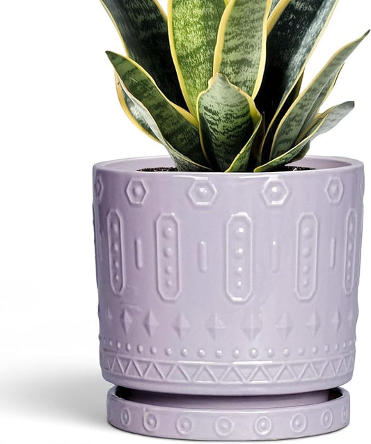 Eightpot Ceramic Pots for Plants, 6 Inch Plant Pot for Indoor Outdoor Plants, Round Planter with Drainage Holes and Saucer, Boho Decorative Flower Pots, Apartment Decor, Plant Lover Gifts, Purple