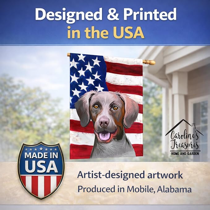 Caroline's Treasures CK6649CHF Pointer Dog American Flag House Flag Large Porch Sleeve Pole Decorative Outside Yard Banner Artwork Wall Hanging, Polyester, House Size, Multicolor