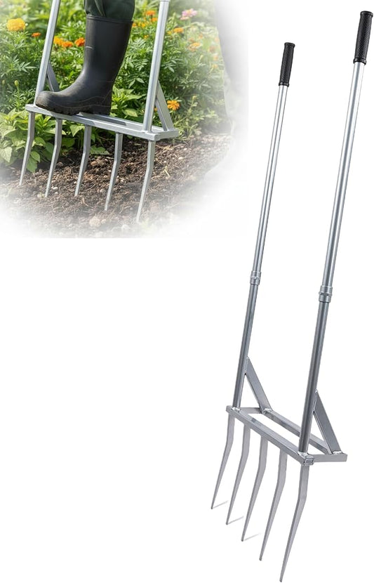 56 Inch 5-Tine Heavy Duty Broadfork, Rust-Resistant Professional Garden Fork with Widened Foot Pedal, High-Strength All-Steel Soil Tiller for Aerating Clay Soil for Farming