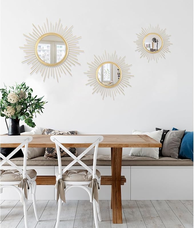 Gold Mirrors for Wall Metal Sunburst Wall Mirrors Home Décor Decorative Hanging Wall Art for Living Room Bedroom Entryway Large 24" x 24"