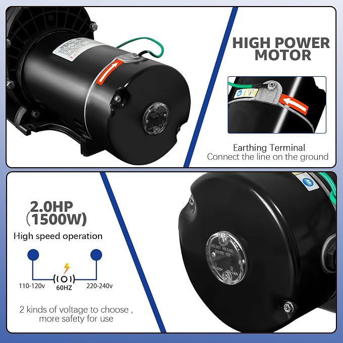Inground and Above Ground Pool Water Pump,2.0HP Swimming Pool Pump, Dual Voltage 110-120V/220-240V 1500W High Flow Pool Pump with Strainer Basket