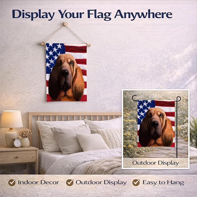 Caroline's Treasures CK6440GF Bloodhound Dog American Flag Garden Flag Mailbox Flag Decorative Yard Flag Banner Outside Patio Artwork Yard Flower Beds, Garden Size, Multicolor