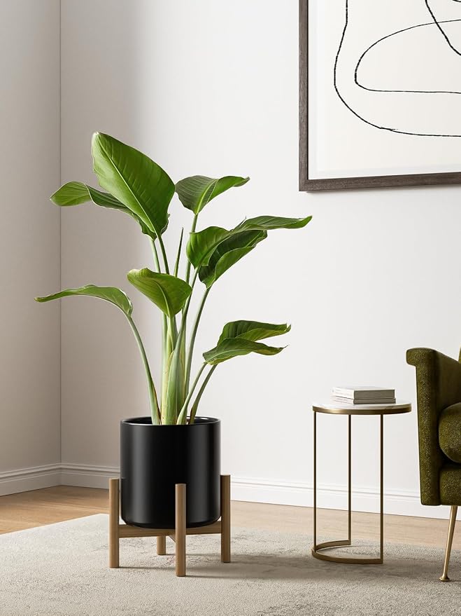 LE TAUCI 10+8+6 Inch Ceramic Pots for Plants, Indoor Planters with Drainage Hole and Plug, Modern Cylinder Flower Pots Set of 3 for Office and Living Room, Satin, Black