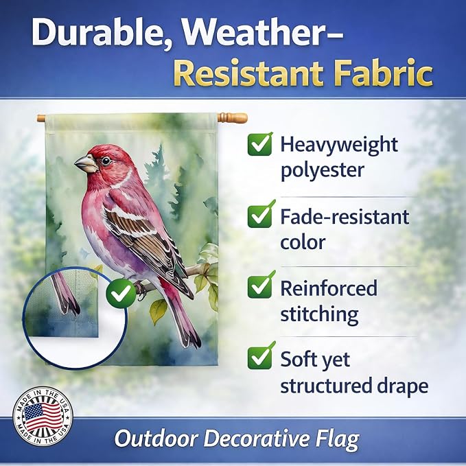 Caroline's Treasures New Hampshire Purple Finch House Flag Large Porch Sleeve Pole Decorative Outside Yard Banner Artwork Wall Hanging, Polyester, House Size, Multicolor