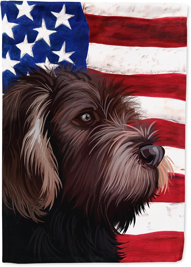 Caroline's Treasures CK6535CHF German Roughhaired Pointer American Flag House Flag Large Porch Sleeve Pole Decorative Outside Yard Banner Artwork Wall Hanging, Polyester, House Size, Multicolor