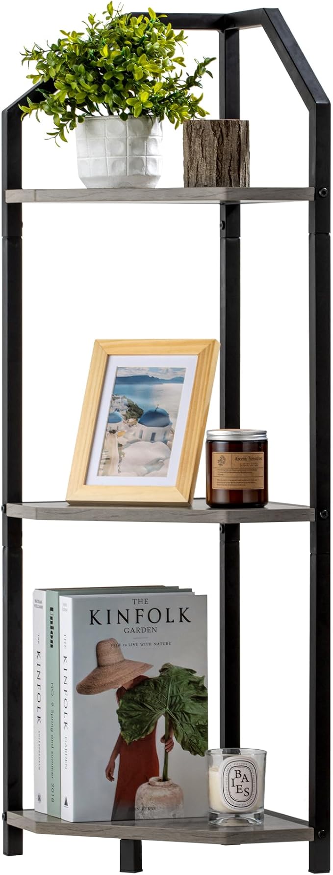 Fun Memories 5 Tier Corner Shelf, 70” Corner Shelf Stand, Corner Bookshelf Plant Stand, Storage Shelf for Bathroom, Living Room, Kitchen,Grey Home Office, Grey