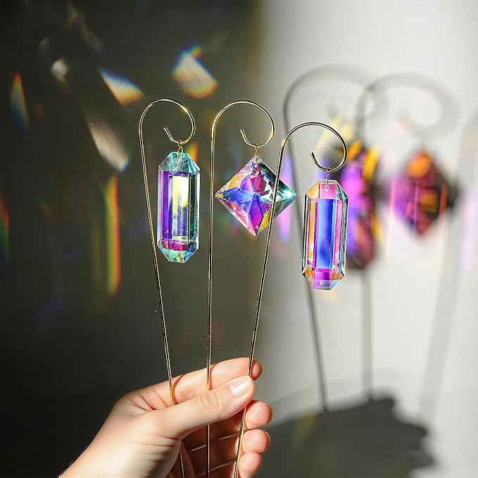 H&D HYALINE & DORA 7 Pack AB Colored Crystal Suncatcher Small Trellis Golden Plant Stake for Potted Plants Indoor Decoration 13.7 Inch