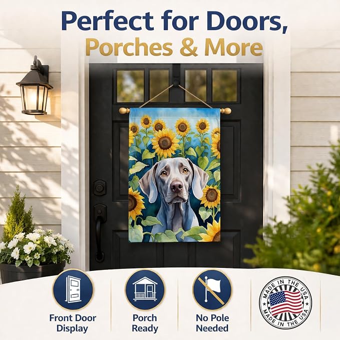 Caroline's Treasures DAC6170CHF Weimaraner in Sunflowers House Flag Large Porch Sleeve Pole Decorative Outside Yard Banner Artwork Wall Hanging, Polyester, House Size, Multicolor