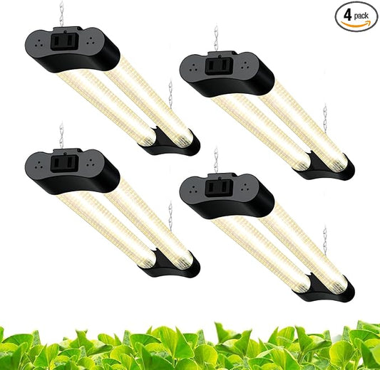 Hlite LED Grow Light 16 inch, Hanging Full Spectrum Linkable 4 Pack | Linkable Plant Grow Lights for Indoor Plants, Plug and Hanging with On/Off Switch, Seedling to Flowering, Yellow
