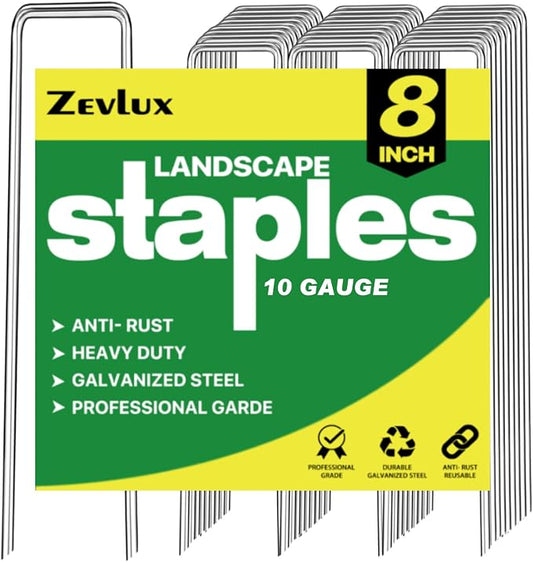 Landscape Staples Galvanized Garden Stakes,8 inch 50 Pack 11 Gauge Heavy Duty Garden Pins for Fences, Lawns, Weed Barriers and Landscape Fabrics, Irrigation Hose,Yard Lawn, Landscape Fabric.