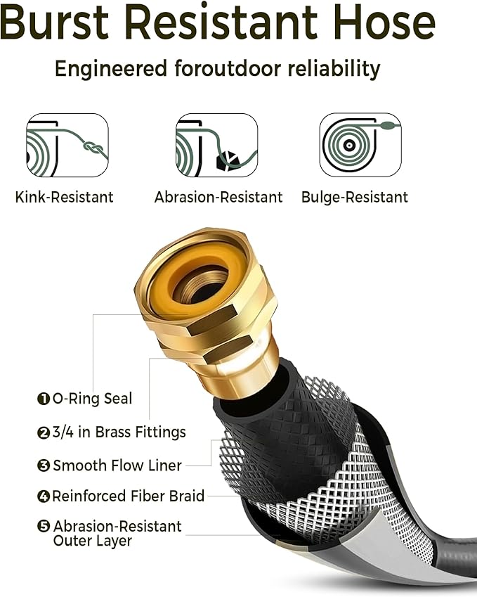 GLAHODEN Retractable Garden Hose Reel 1/2 in x 155 ft Metal Bracket, 2025 Upgraded Dual Ratchet Lock UV & Freeze Protection Brass Seal Slow Retraction Anti-Tangle Hose 180°Swivel