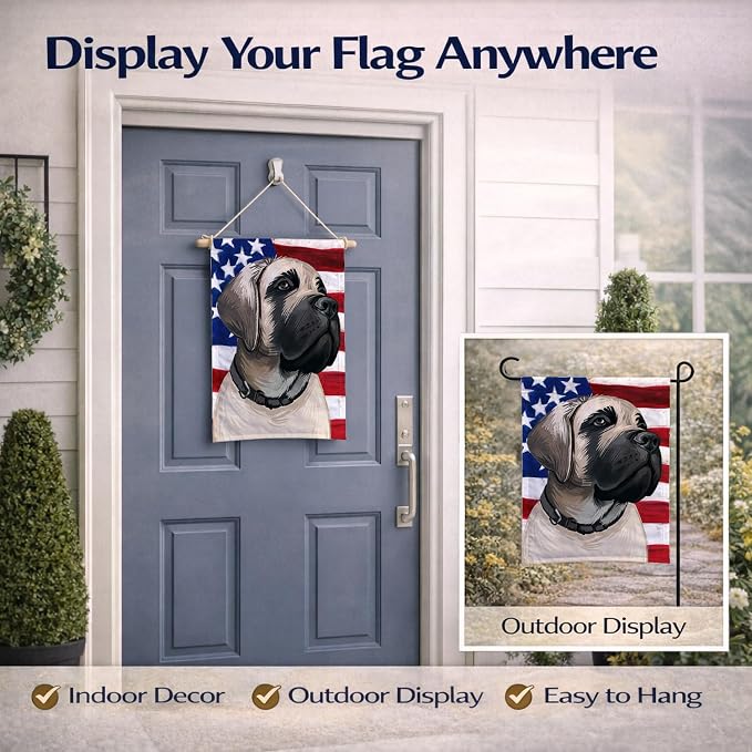 Caroline's Treasures CK6513GF English Mastiff Dog American Flag Garden Flag Mailbox Flag Decorative Yard Flag Banner Outside Patio Artwork Yard Flower Beds, Garden Size, Multicolor