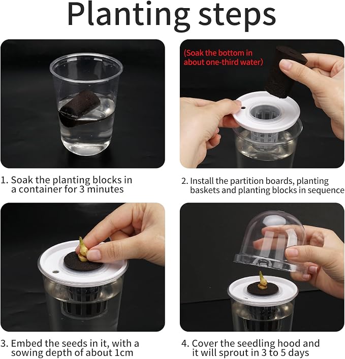 6 Pack Clear Hydroponic Nursery Kit, Transparent Plant Starter Hydroponic Pots for Seed Starting, Hydroponic System for Nursery