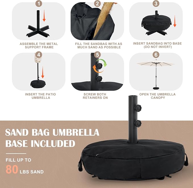Sundale Outdoor Olefin 5-Year-Non-Fading Patio Umbrella with Sand Bag Base, Outdoor Umbrella with Tilt and Crank, Red
