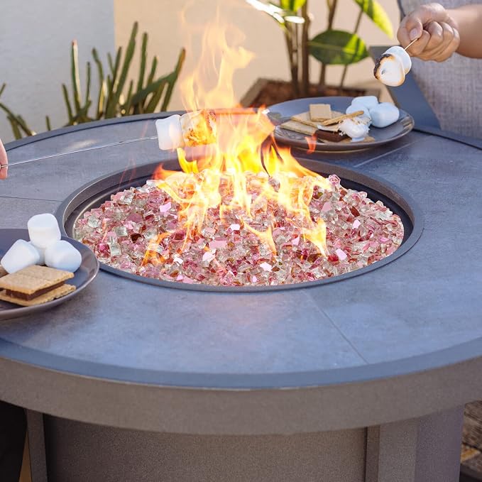 Onlyfire 10 lbs Fire Glass Rocks 1/2 Inch, Reflective Tempered Glass for Propane Fire Pit & Gas Fireplace, High Luster Firepit Glass Stones for Fire Table, Rose Gold (Multicolor Options Available)