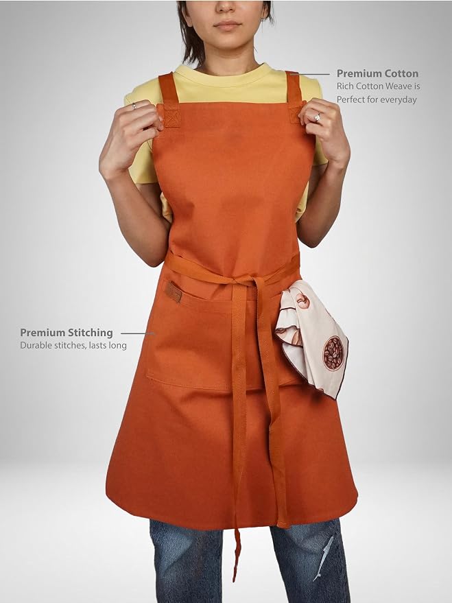 100% Cotton Kitchen Apron with 2 Pockets – Adjustable Chef Apron for Cooking Baking BBQ – Unisex Apron
