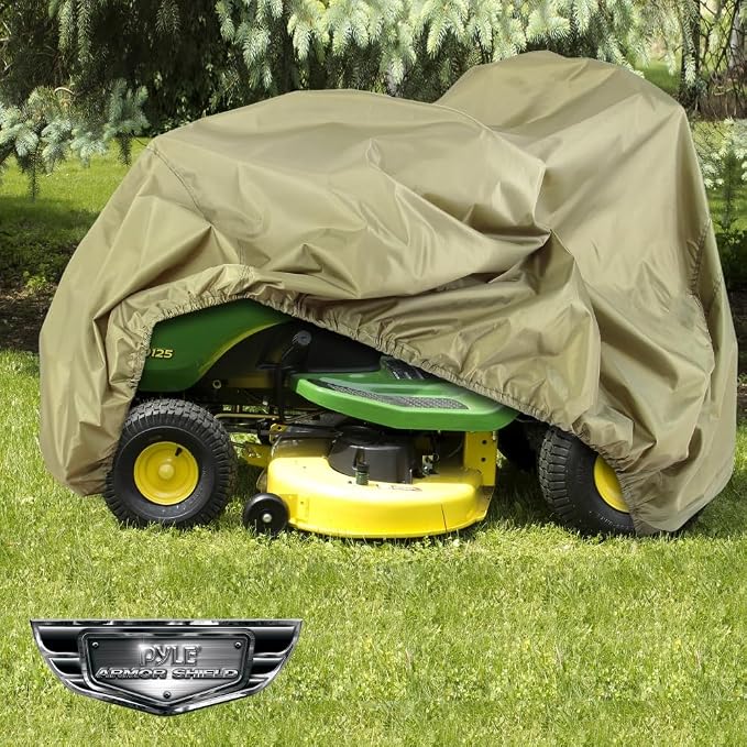 Pyle Riding Lawn Mower Cover, Waterproof Tractor Cover Universal Size, Durable, All Water Protection Covers for Your Rider Garden Tractor, Elastic Hem for Snug Fit, 72" x 44" x 46" Size (Green)