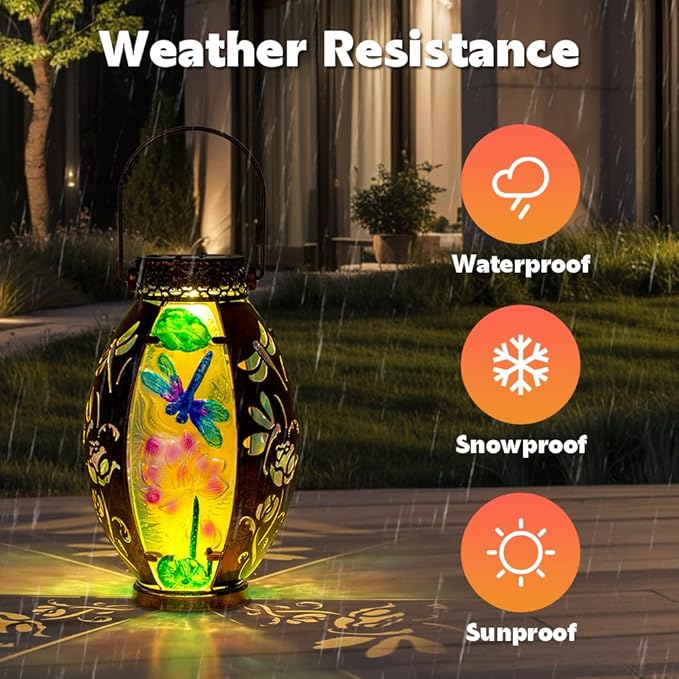 STARSOUL Solar Lantern Outdoor Waterproof, Hanging Solar Lantern for Patio Garden Yard Decor, Dragonfly Garden Decor, Dragonfly Gift for Women