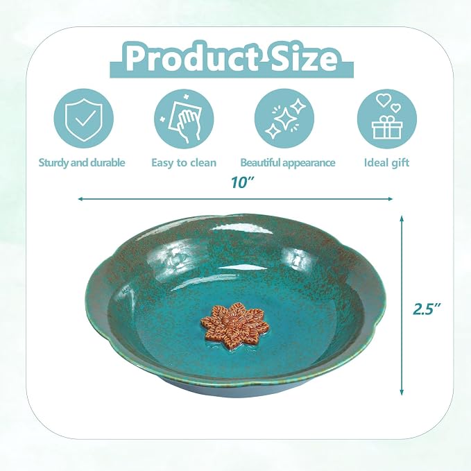 10" W Ceramic Bird Bath for Outdoors,Bird Bath & Feeder with Flower Decor.