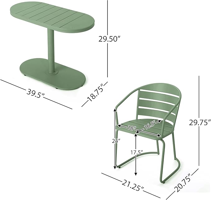 Christopher Knight Home Adley Outdoor Bistro Set, 3-Piece Bistro Table and Chair Set of 2, Patio Furniture Set with Iron Frame, Outdoor Bistro Dining Set, Poolside/Garden Cafeteria, Matte Dark Green