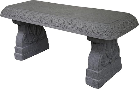 Basalt Grey Garden Bench - Outdoor Benches Weatherproof - Front Porch Seating for Patio Yard - Outdoor Seat Backless Decorative Pedestal Garden Furniture - Realistic Stone Look - Concrete Look