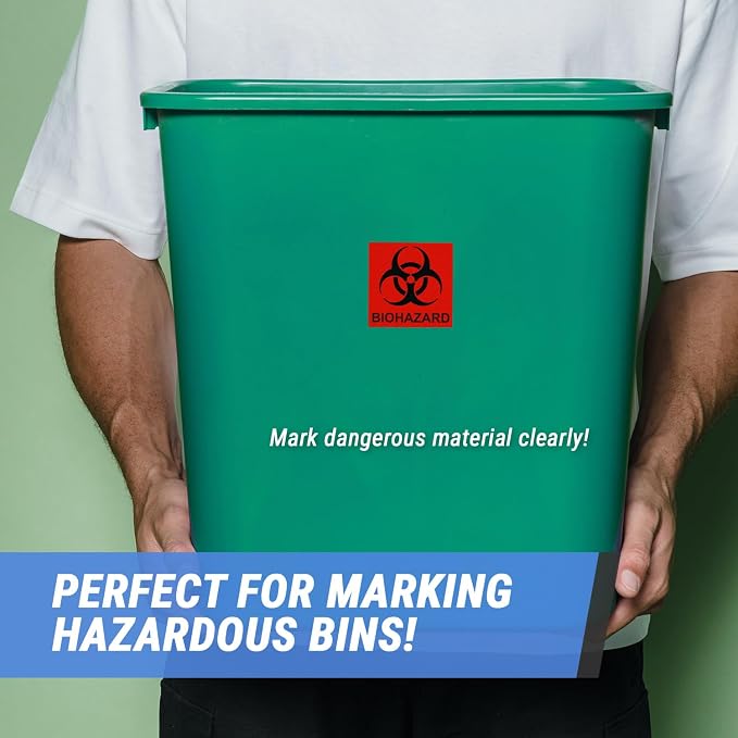 Biohazard Warning Sign Stickers (2 x 2 inch, Red - 900 Labels) Biohazard Warning Labels for Labs Hospitals & Industrial Use - Easy to Peel Off