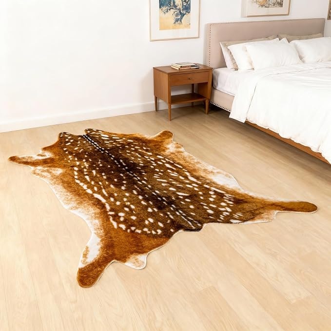 Asuprui Deer Rug, Sika Deer Print Carpet, 5.3X 6.9 Ft,Antelope Rug,Fawn Mat