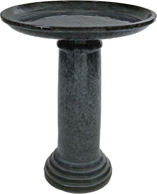 Sunnydaze Toulon Outdoor Ceramic Bird Bath - 24.5" H - UV- and Frost-Resistant - Glazed Bowl - Black Mist Glaze